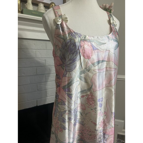 Vintage Womens Sante Classics Floral Silky Slip Dress S Coquette Bows Girly - Picture 2 of 5